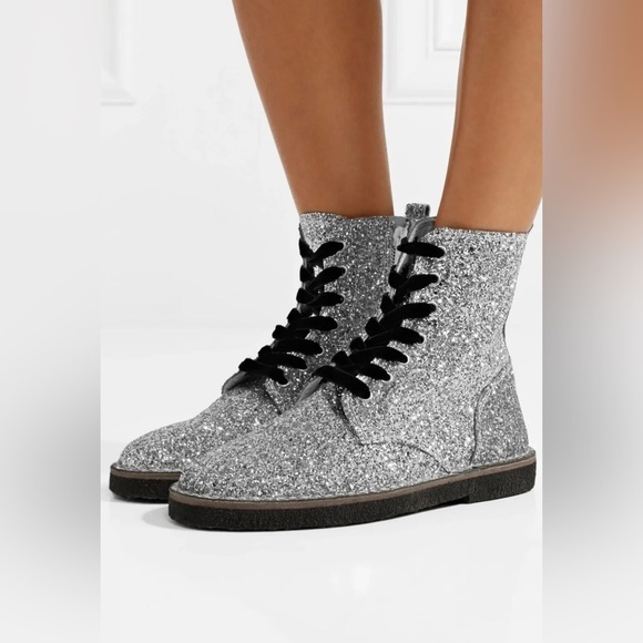 Golden Goose Glittered Leather Ankle Sneaker Boots | Hi Tops | Size 40 (US 10) - Picture 2 of 12